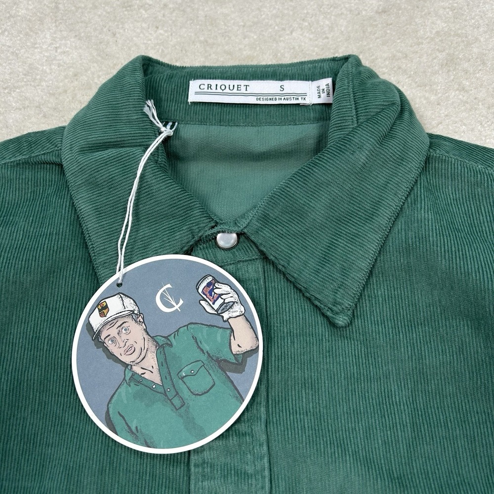 Criquet Shirt Mens Small Long Sleeve Corduroy Pearl Snap Button Western Green - Picture 2 of 6